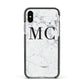 Personalised Marble Initials Apple iPhone Xs Impact Case Black Edge on Silver Phone