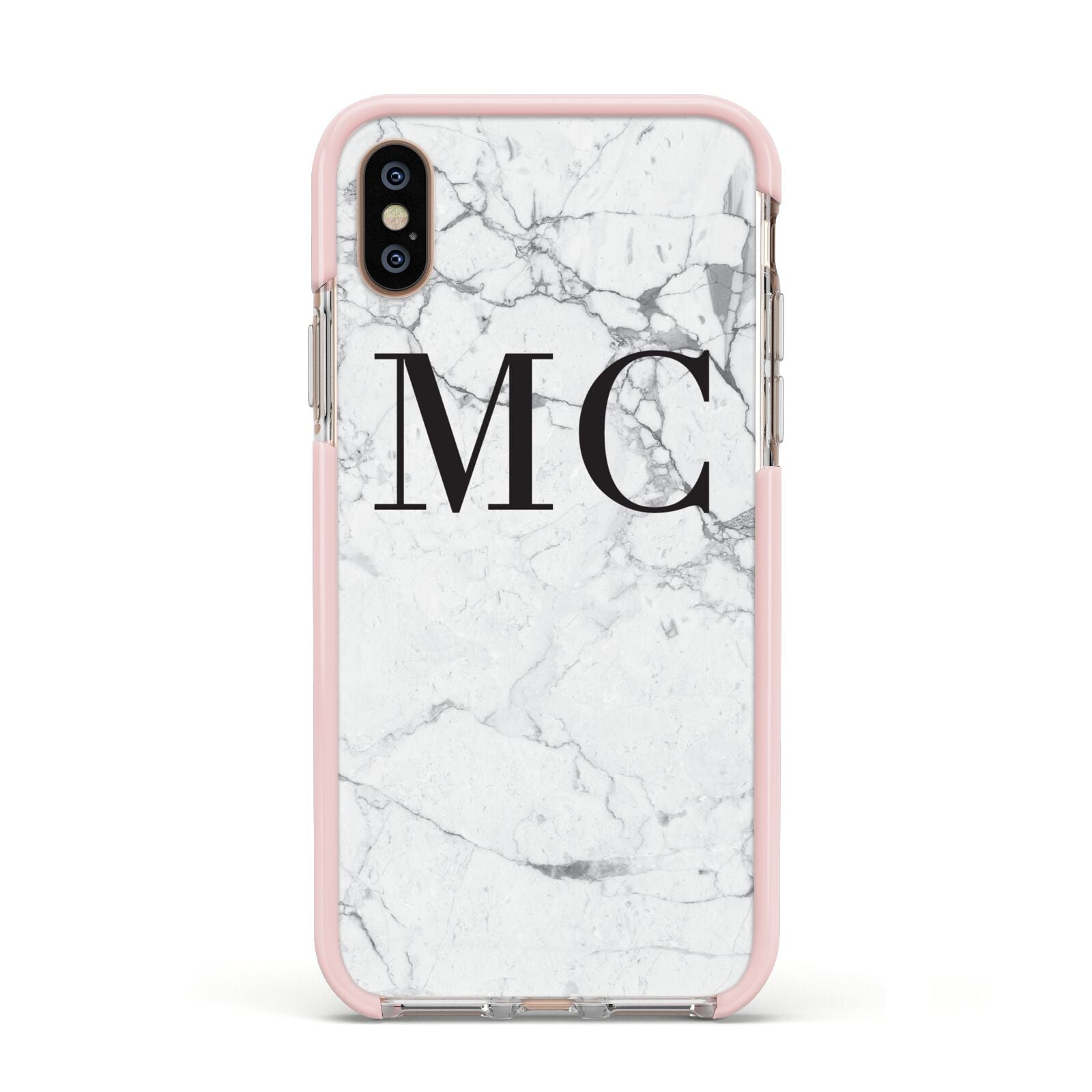 Personalised Marble Initials Apple iPhone Xs Impact Case Pink Edge on Gold Phone