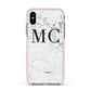 Personalised Marble Initials Apple iPhone Xs Impact Case Pink Edge on Silver Phone