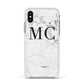 Personalised Marble Initials Apple iPhone Xs Impact Case White Edge on Gold Phone