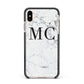 Personalised Marble Initials Apple iPhone Xs Max Impact Case Black Edge on Gold Phone