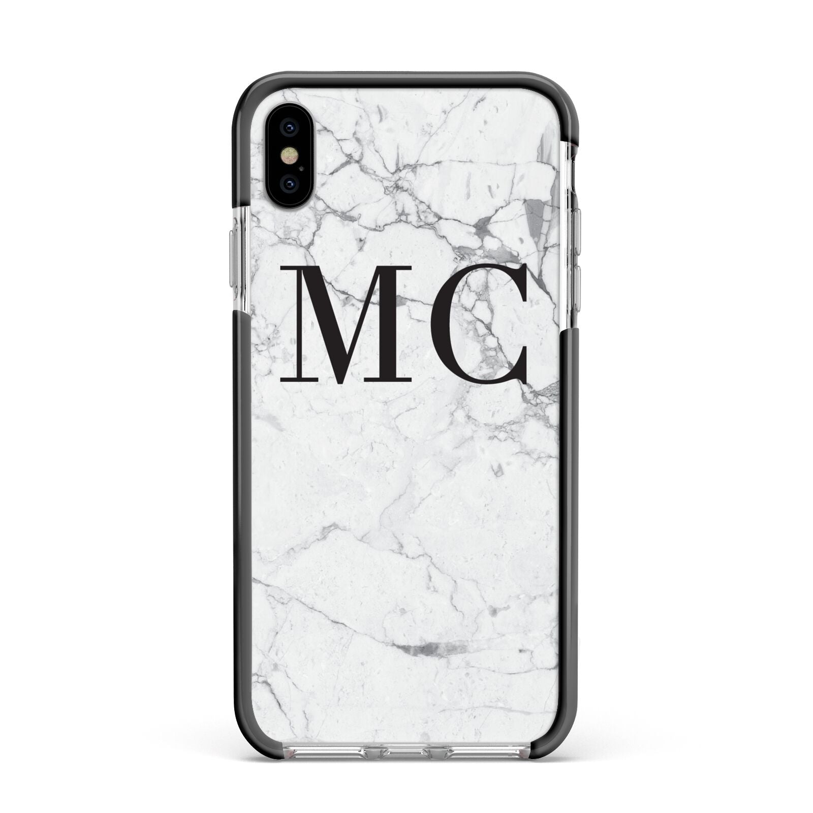 Personalised Marble Initials Apple iPhone Xs Max Impact Case Black Edge on Silver Phone