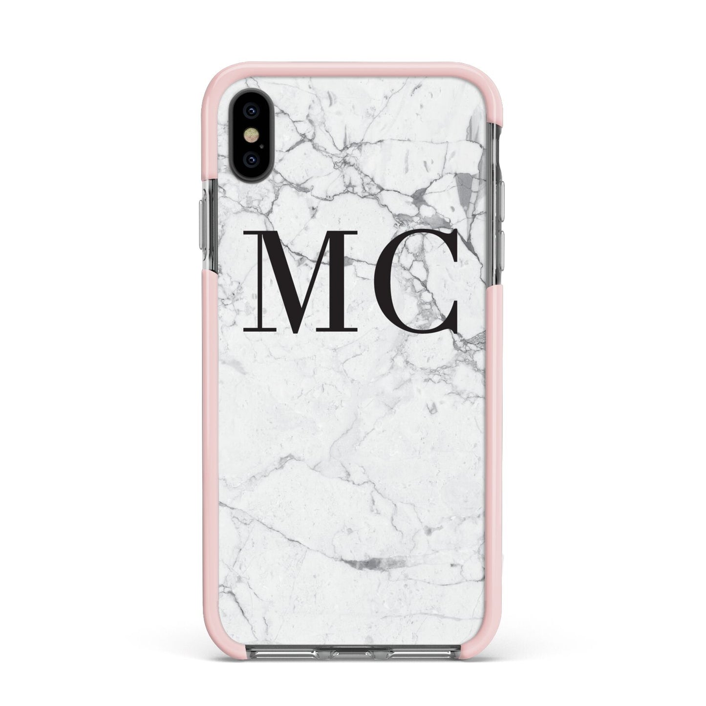 Personalised Marble Initials Apple iPhone Xs Max Impact Case Pink Edge on Black Phone