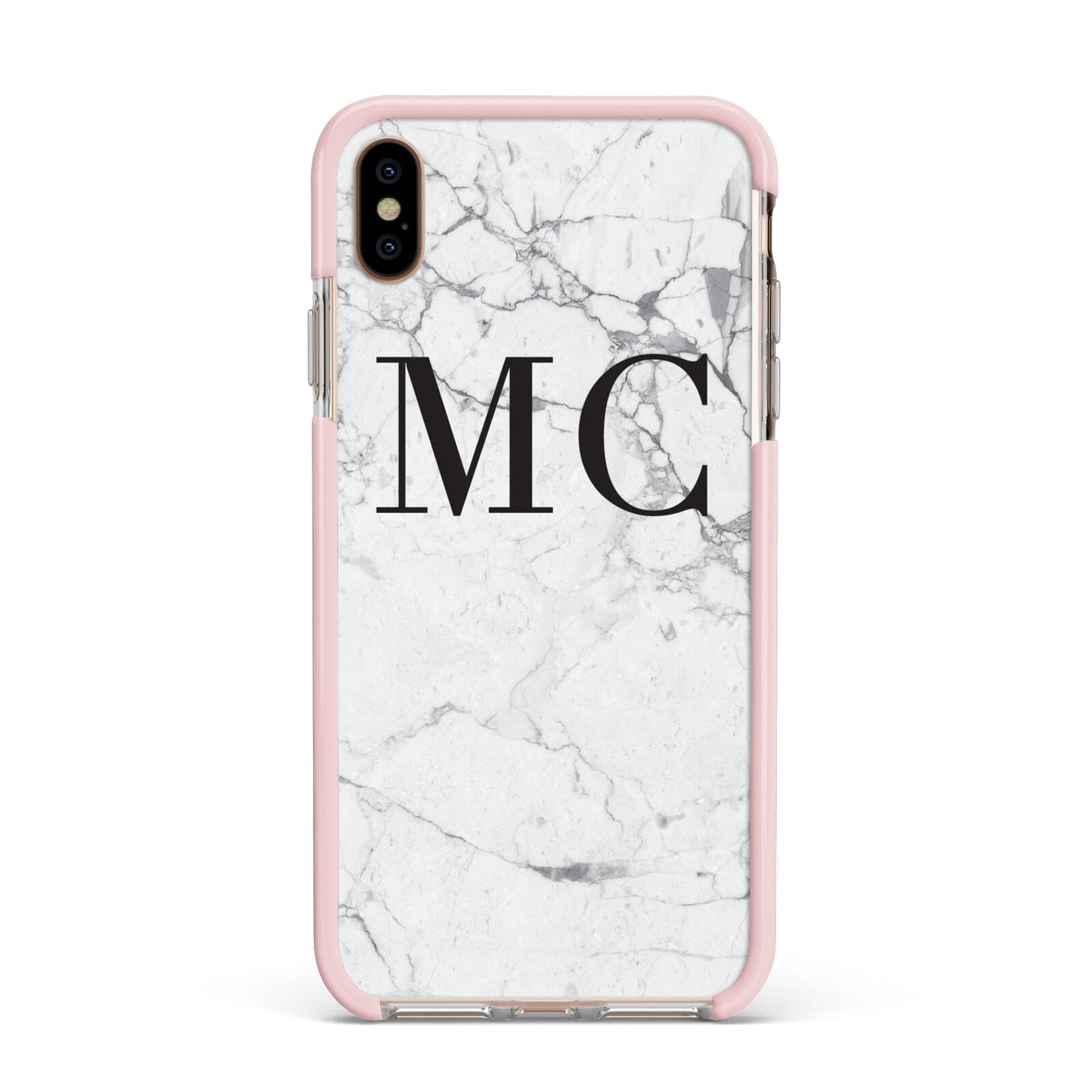 Personalised Marble Initials Apple iPhone Xs Max Impact Case Pink Edge on Gold Phone