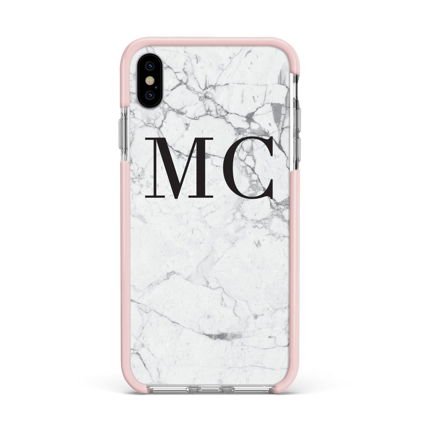 Personalised Marble Initials Apple iPhone Xs Max Impact Case Pink Edge on Silver Phone