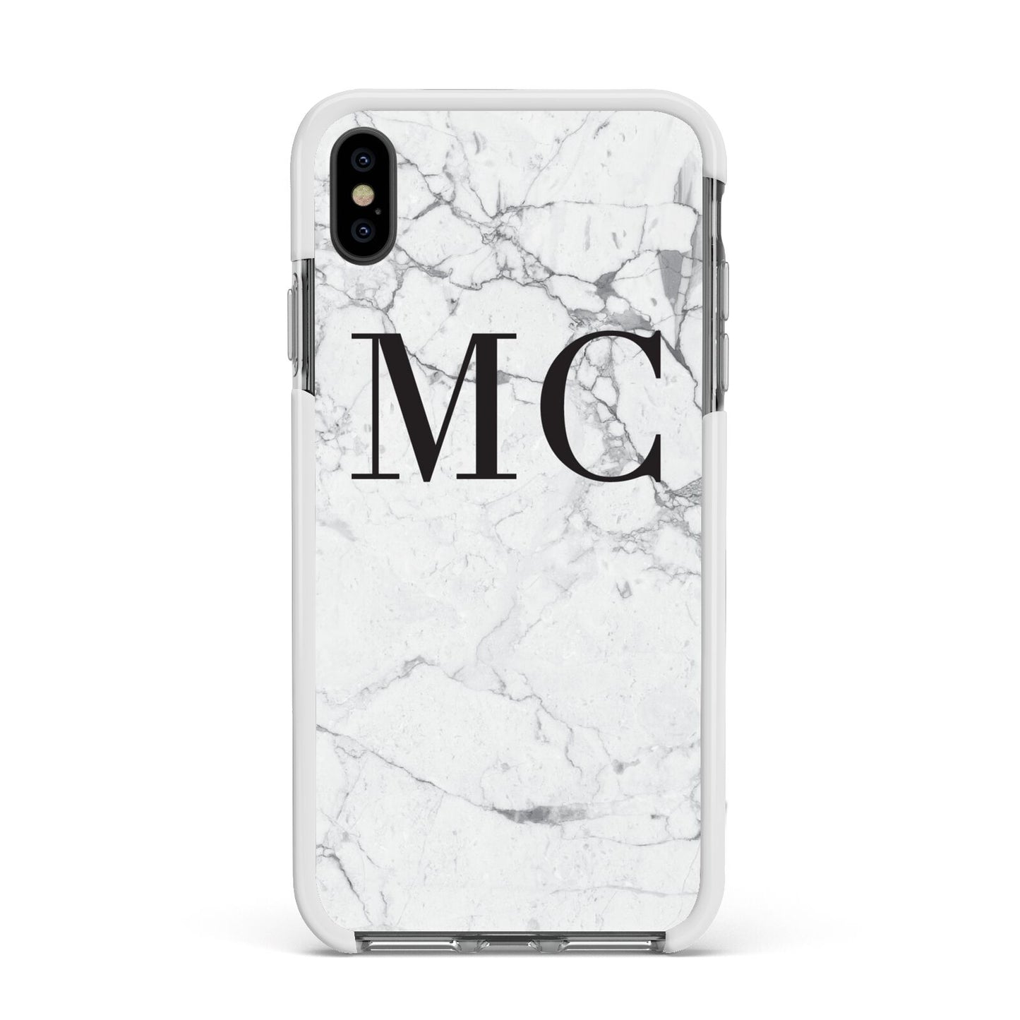 Personalised Marble Initials Apple iPhone Xs Max Impact Case White Edge on Black Phone
