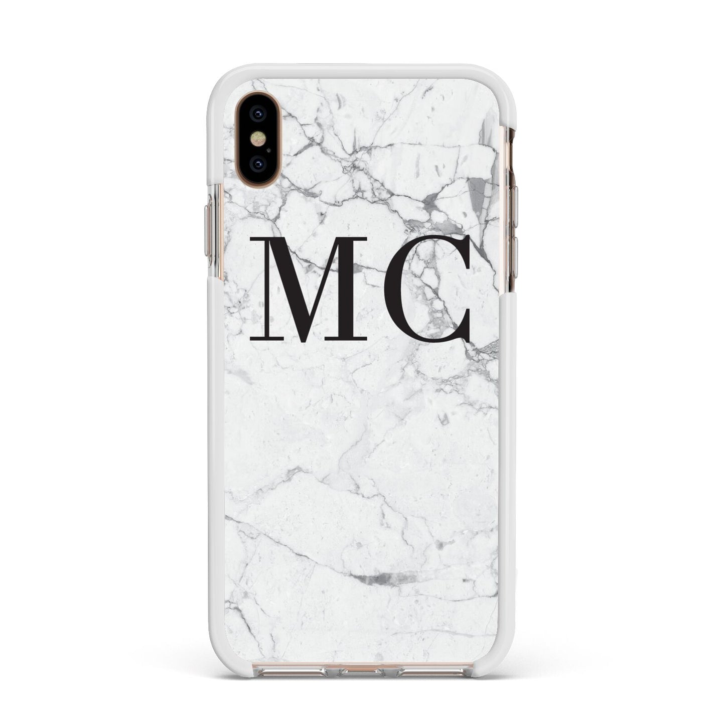 Personalised Marble Initials Apple iPhone Xs Max Impact Case White Edge on Gold Phone