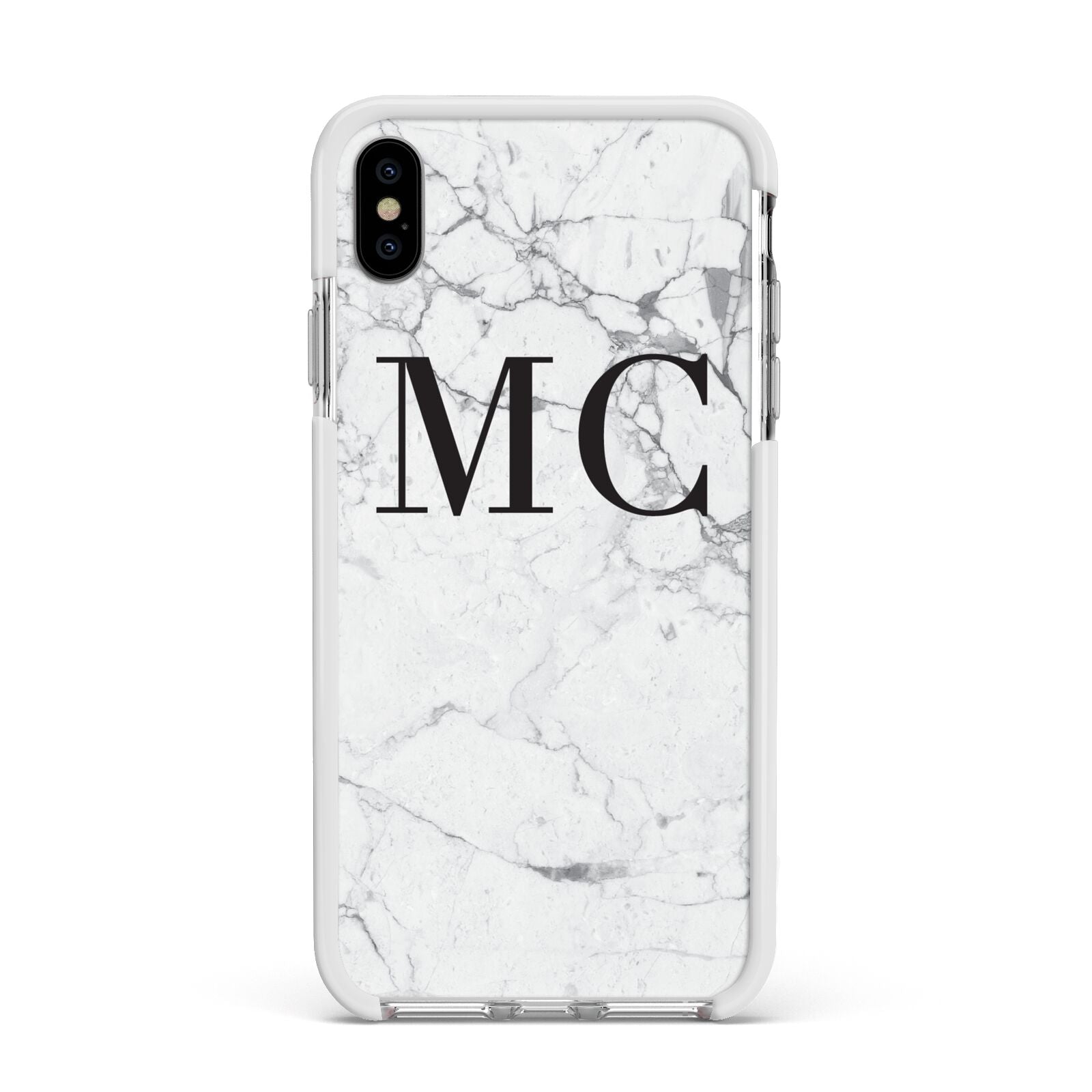 Personalised Marble Initials Apple iPhone Xs Max Impact Case White Edge on Silver Phone
