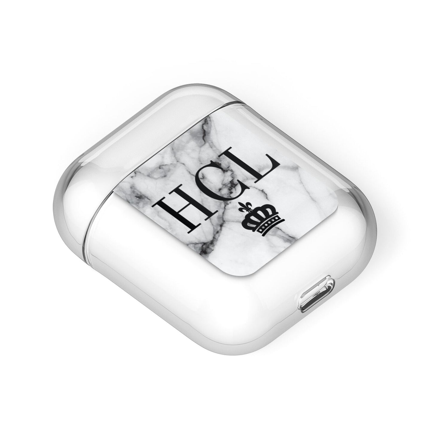 Personalised Marble Initials Crown Custom AirPods Case Laid Flat