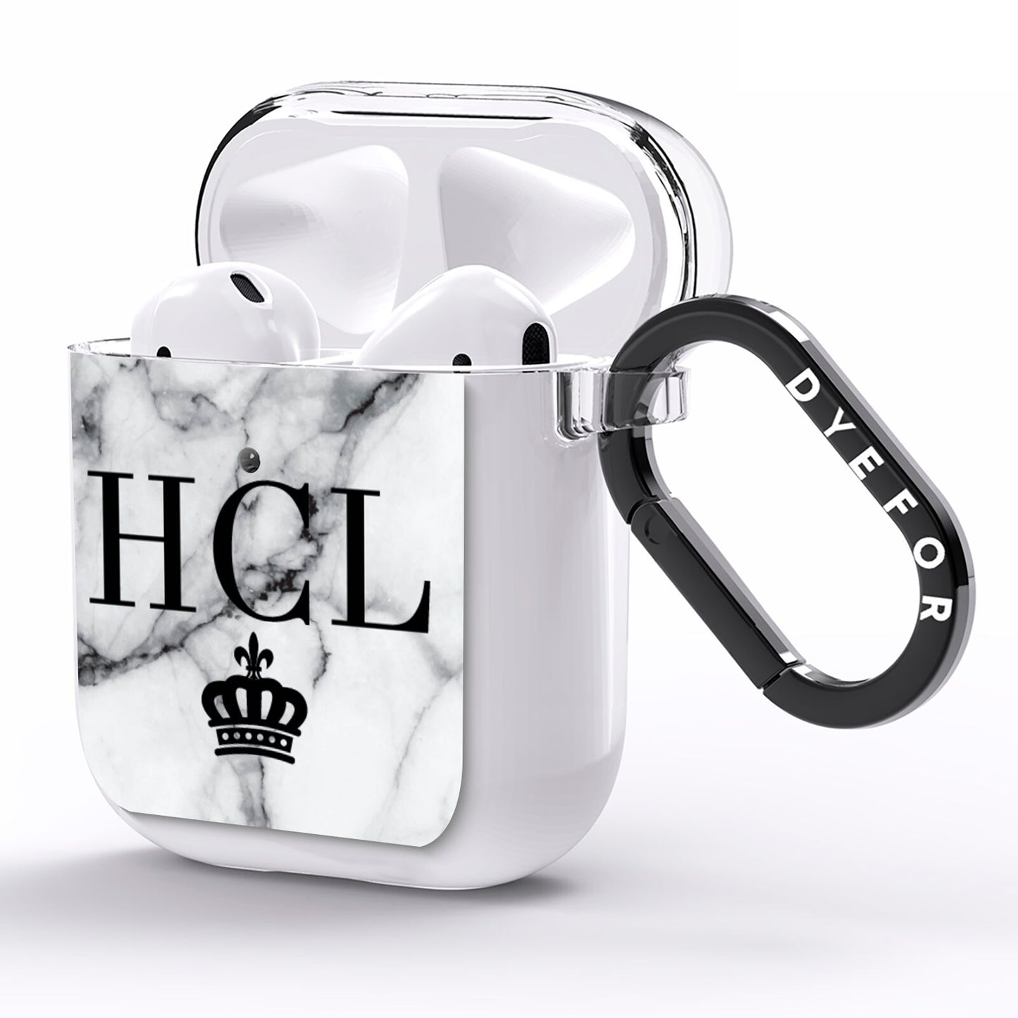 Personalised Marble Initials Crown Custom AirPods Clear Case Side Image