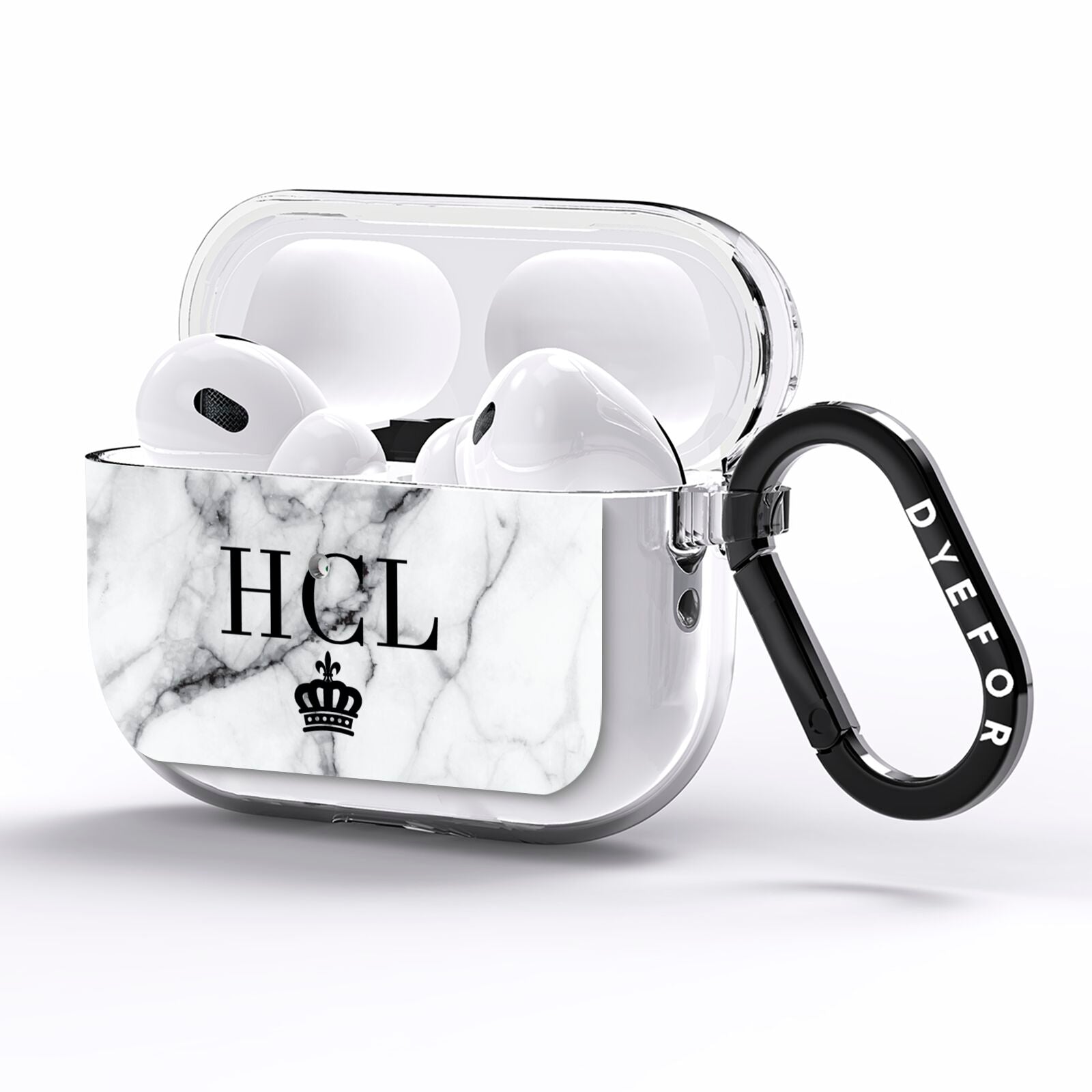 Personalised Marble Initials Crown Custom AirPods Pro Clear Case Side Image