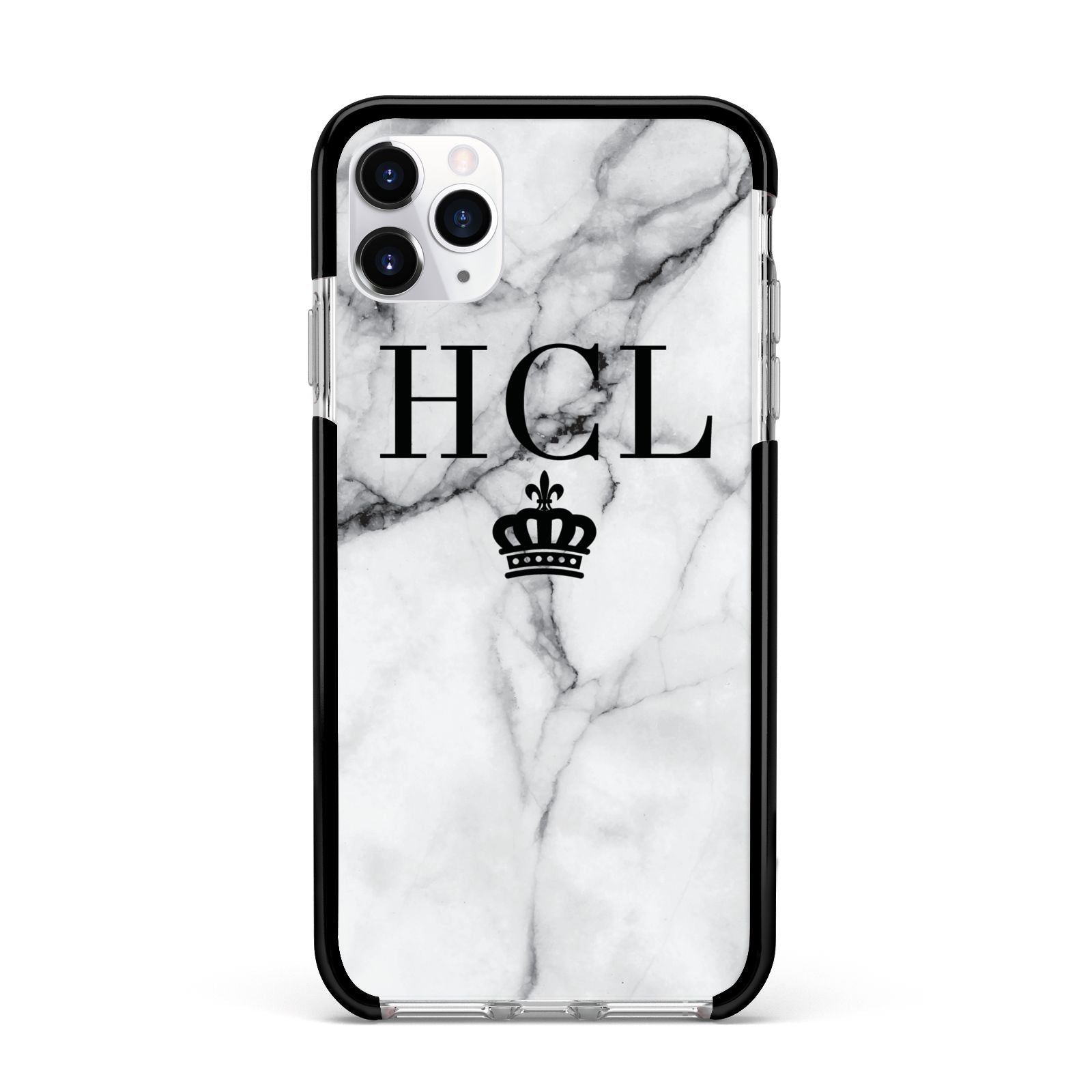 Personalised Marble Initials Crown Custom Apple iPhone 11 Pro Max in Silver with Black Impact Case