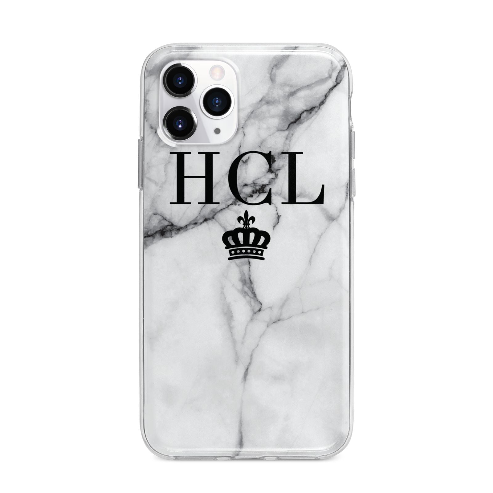 Personalised Marble Initials Crown Custom Apple iPhone 11 Pro Max in Silver with Bumper Case