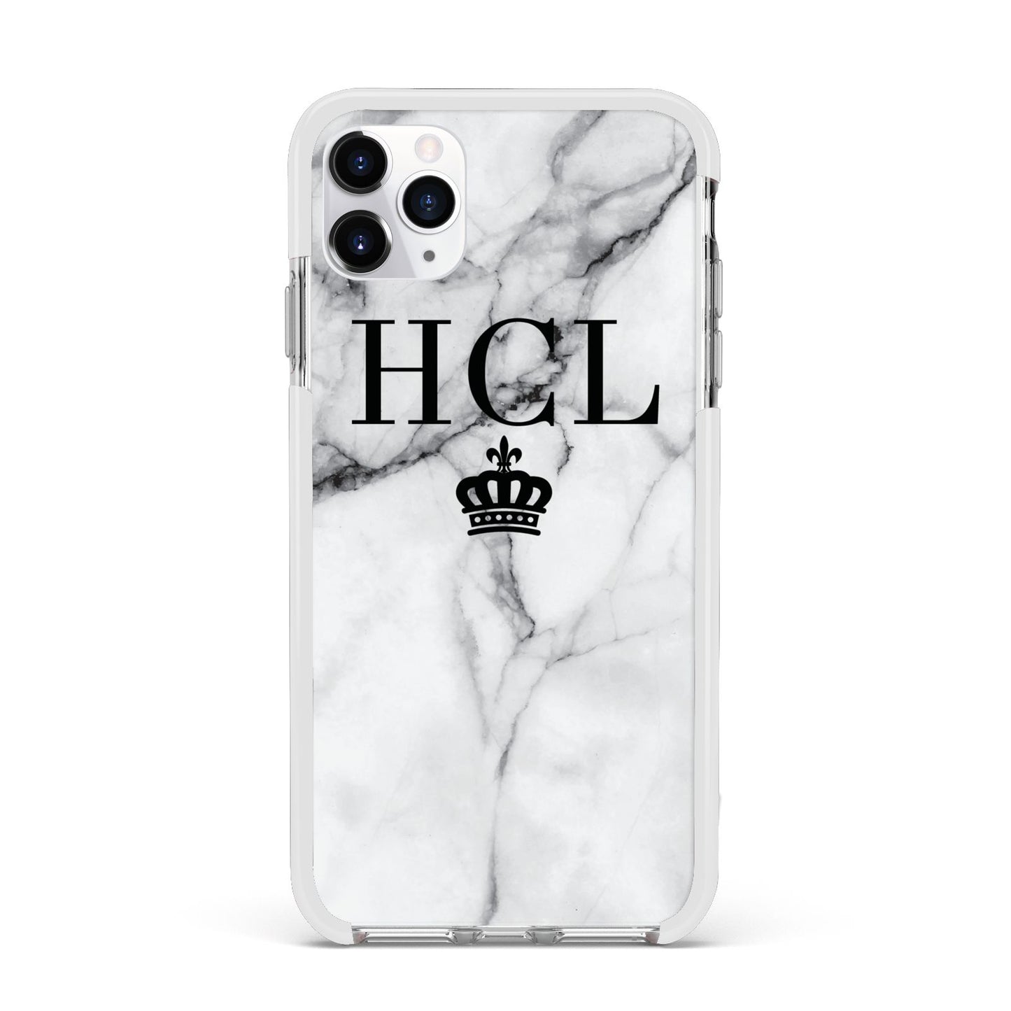 Personalised Marble Initials Crown Custom Apple iPhone 11 Pro Max in Silver with White Impact Case