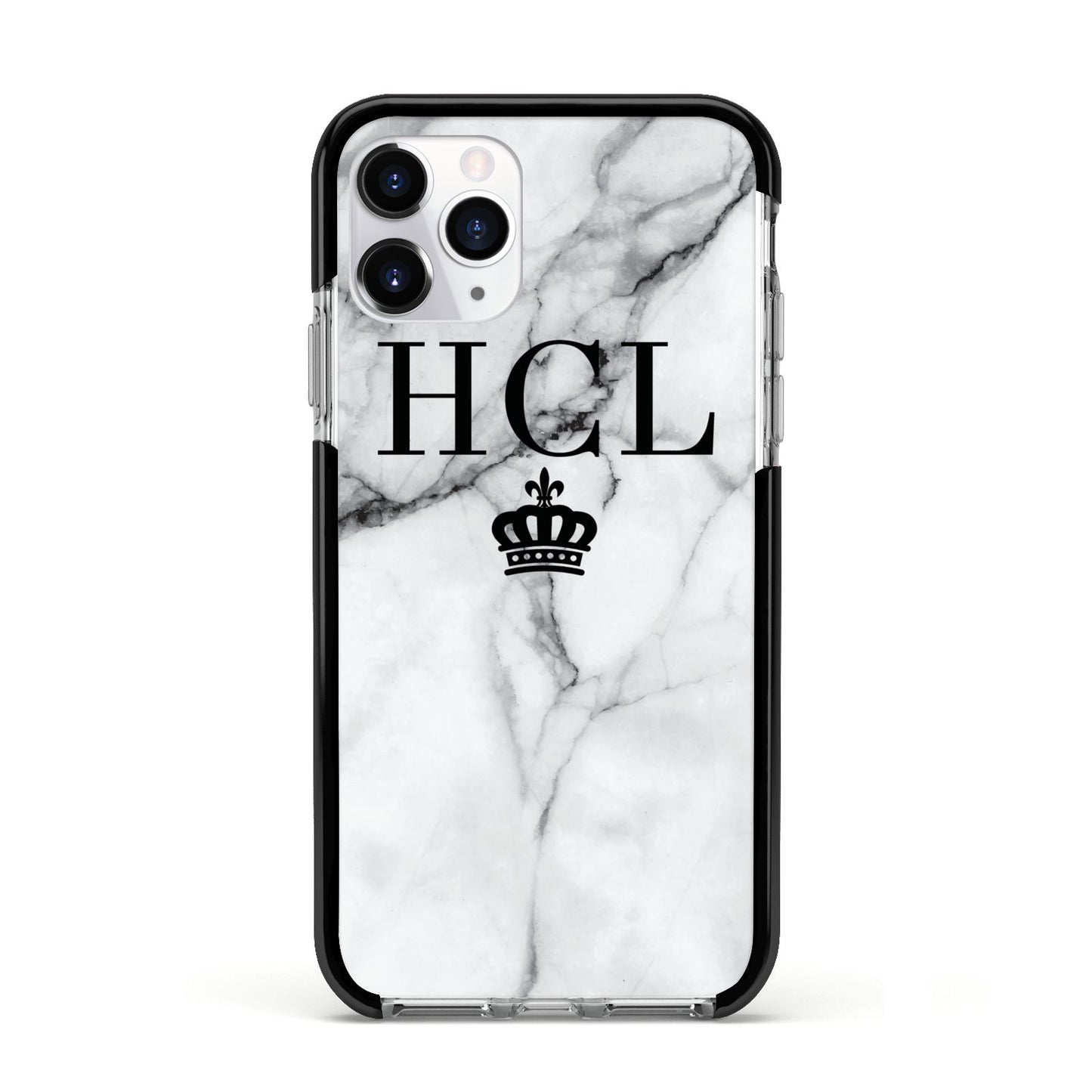 Personalised Marble Initials Crown Custom Apple iPhone 11 Pro in Silver with Black Impact Case
