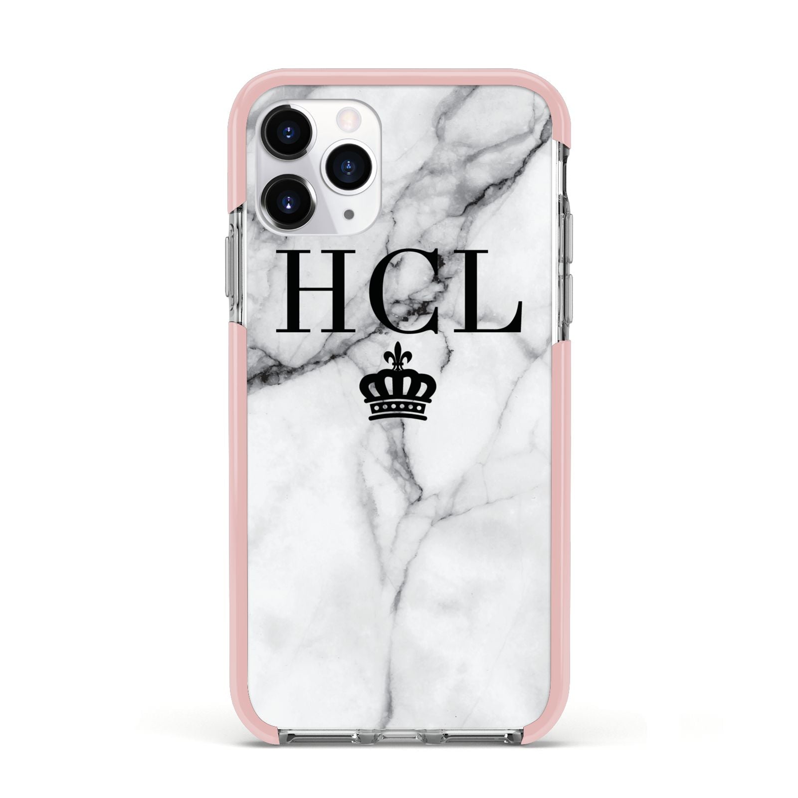 Personalised Marble Initials Crown Custom Apple iPhone 11 Pro in Silver with Pink Impact Case