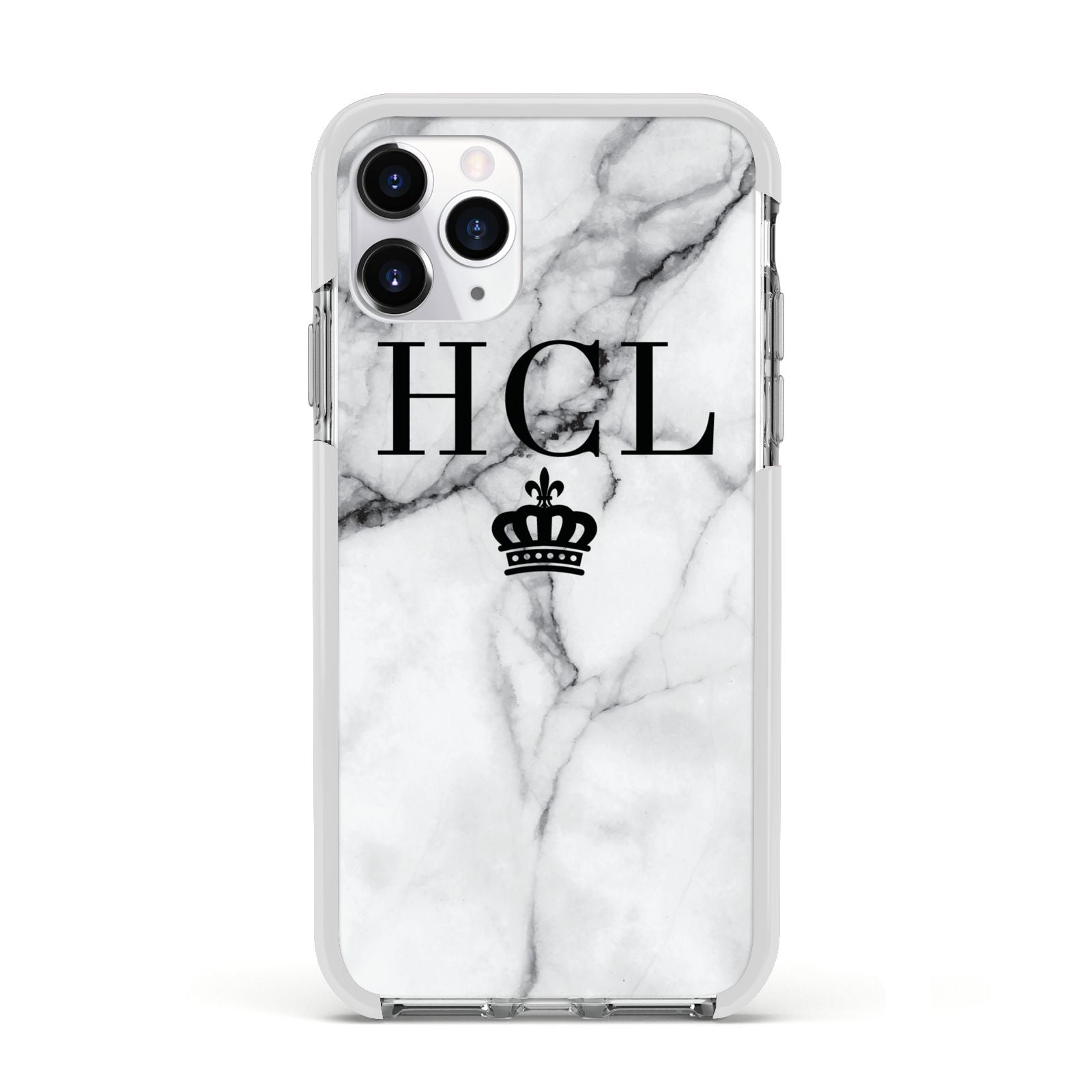 Personalised Marble Initials Crown Custom Apple iPhone 11 Pro in Silver with White Impact Case