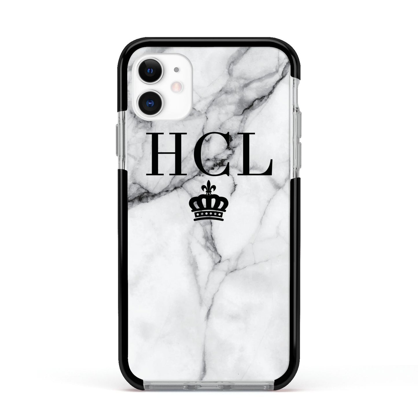 Personalised Marble Initials Crown Custom Apple iPhone 11 in White with Black Impact Case