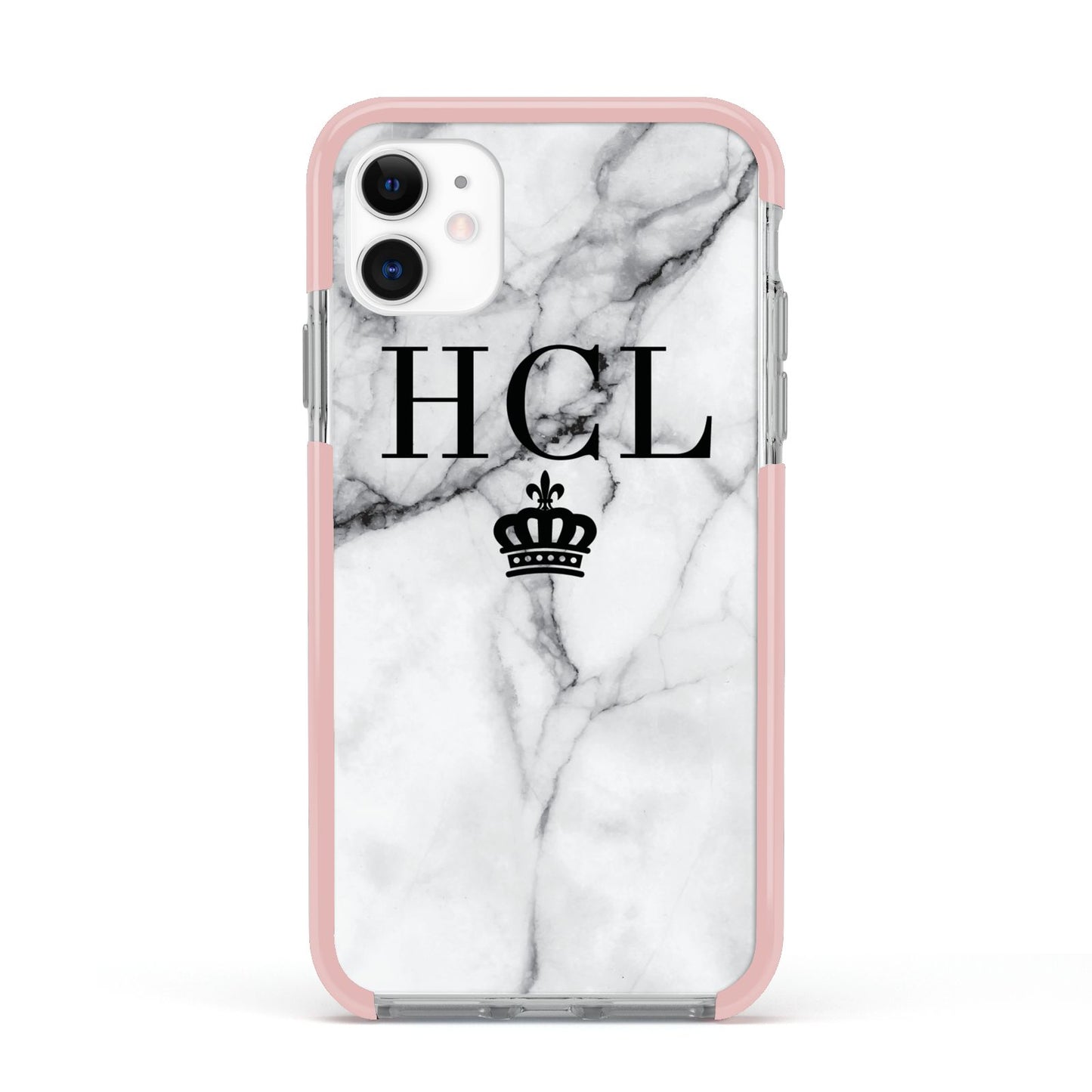 Personalised Marble Initials Crown Custom Apple iPhone 11 in White with Pink Impact Case