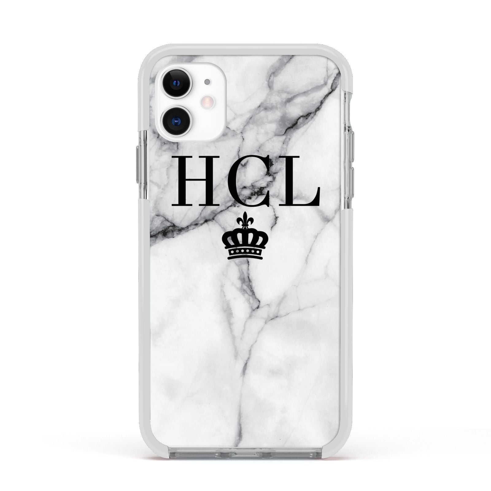 Personalised Marble Initials Crown Custom Apple iPhone 11 in White with White Impact Case
