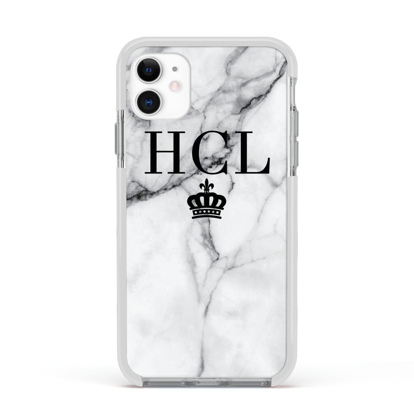 Personalised Marble Initials Crown Custom Apple iPhone 11 in White with White Impact Case