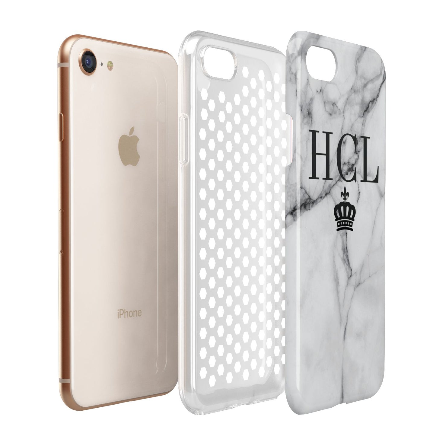 Personalised Marble Initials Crown Custom Apple iPhone 7 8 3D Tough Case Expanded View