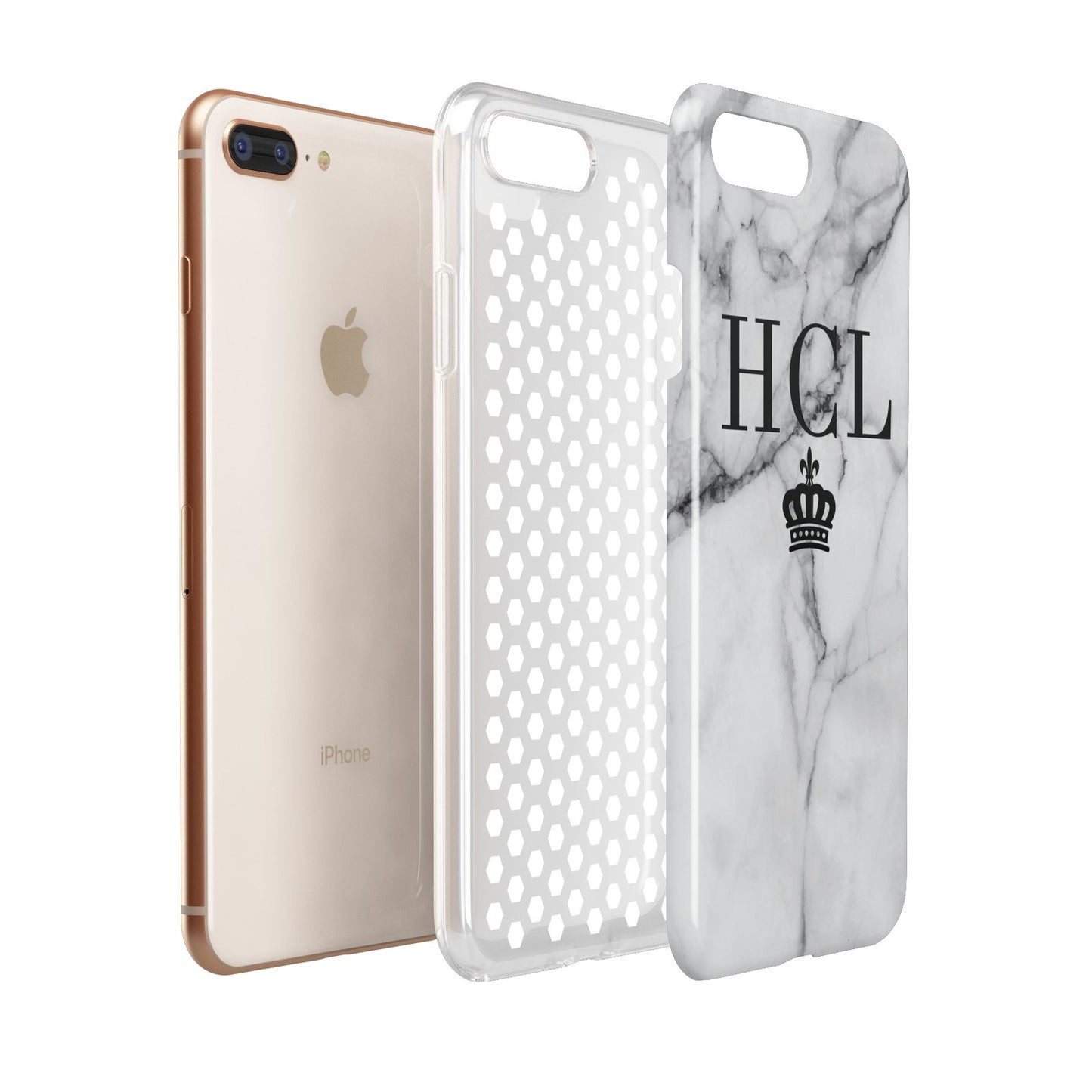 Personalised Marble Initials Crown Custom Apple iPhone 7 8 Plus 3D Tough Case Expanded View