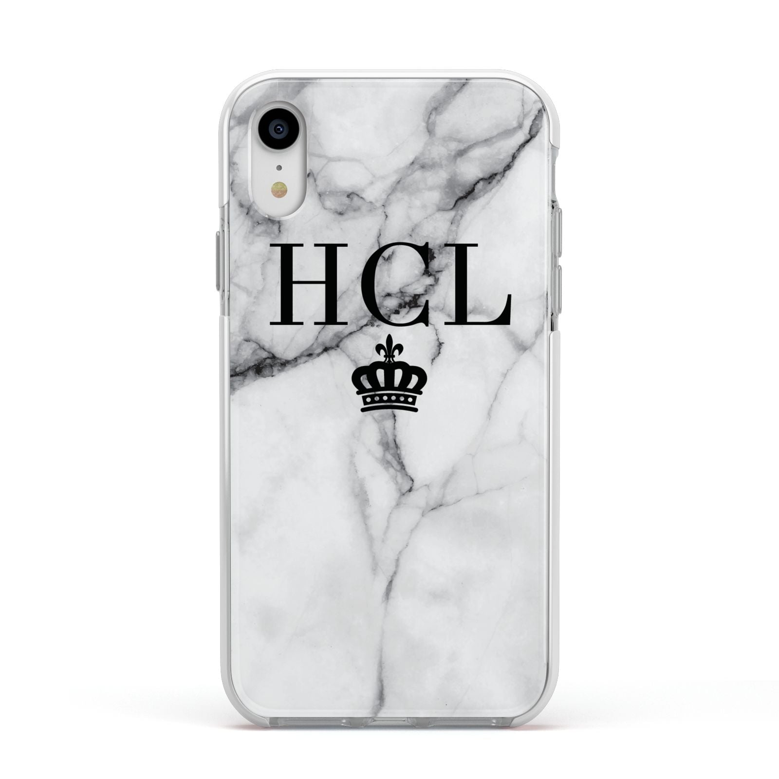 Personalised Marble Initials Crown Custom Apple iPhone XR Impact Case White Edge on Silver Phone