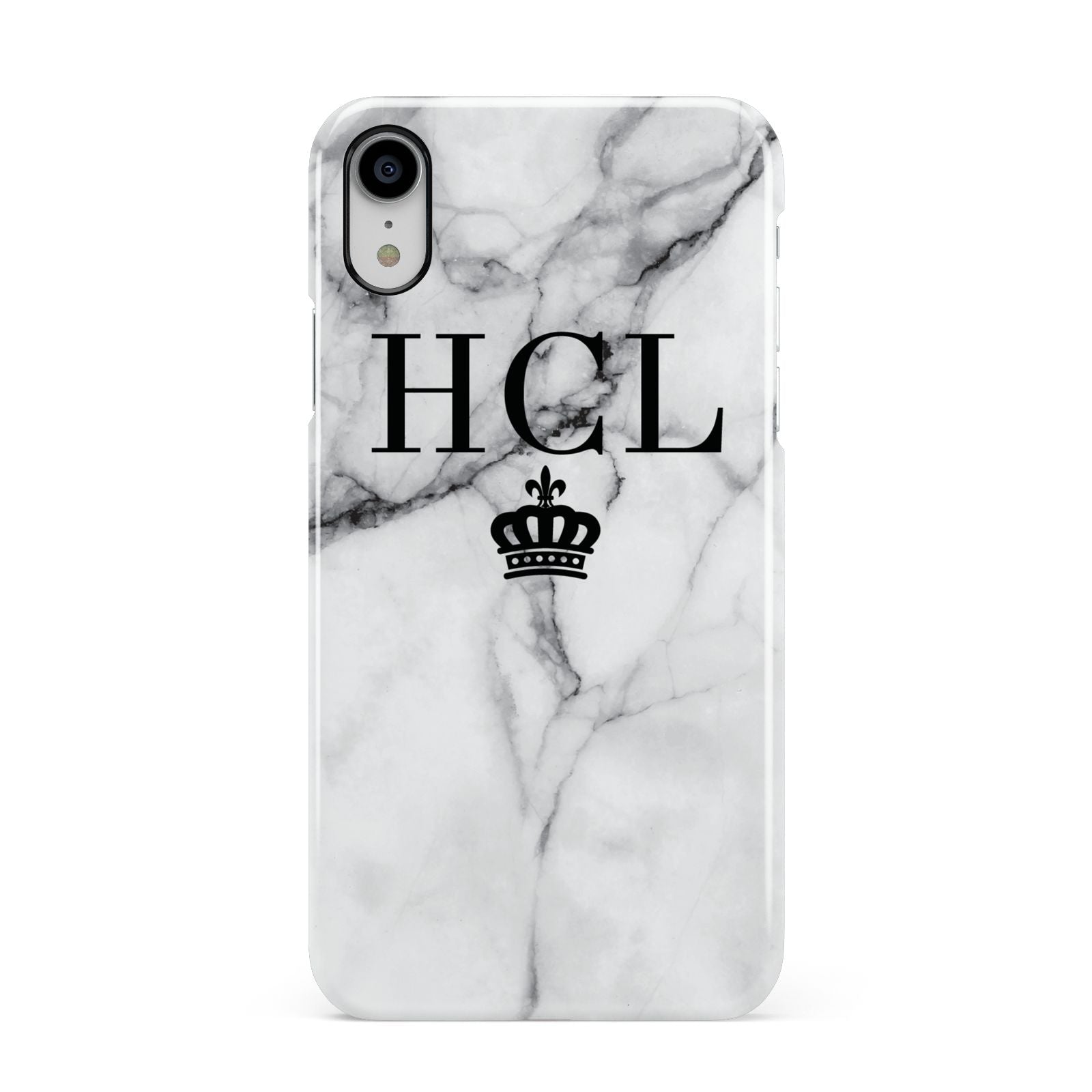 Personalised Marble Initials Crown Custom Apple iPhone XR White 3D Snap Case