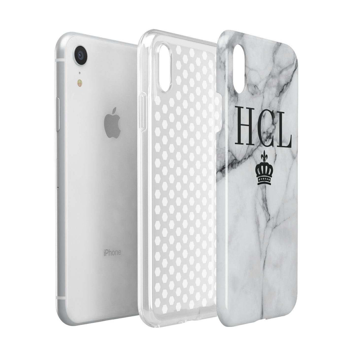 Personalised Marble Initials Crown Custom Apple iPhone XR White 3D Tough Case Expanded view