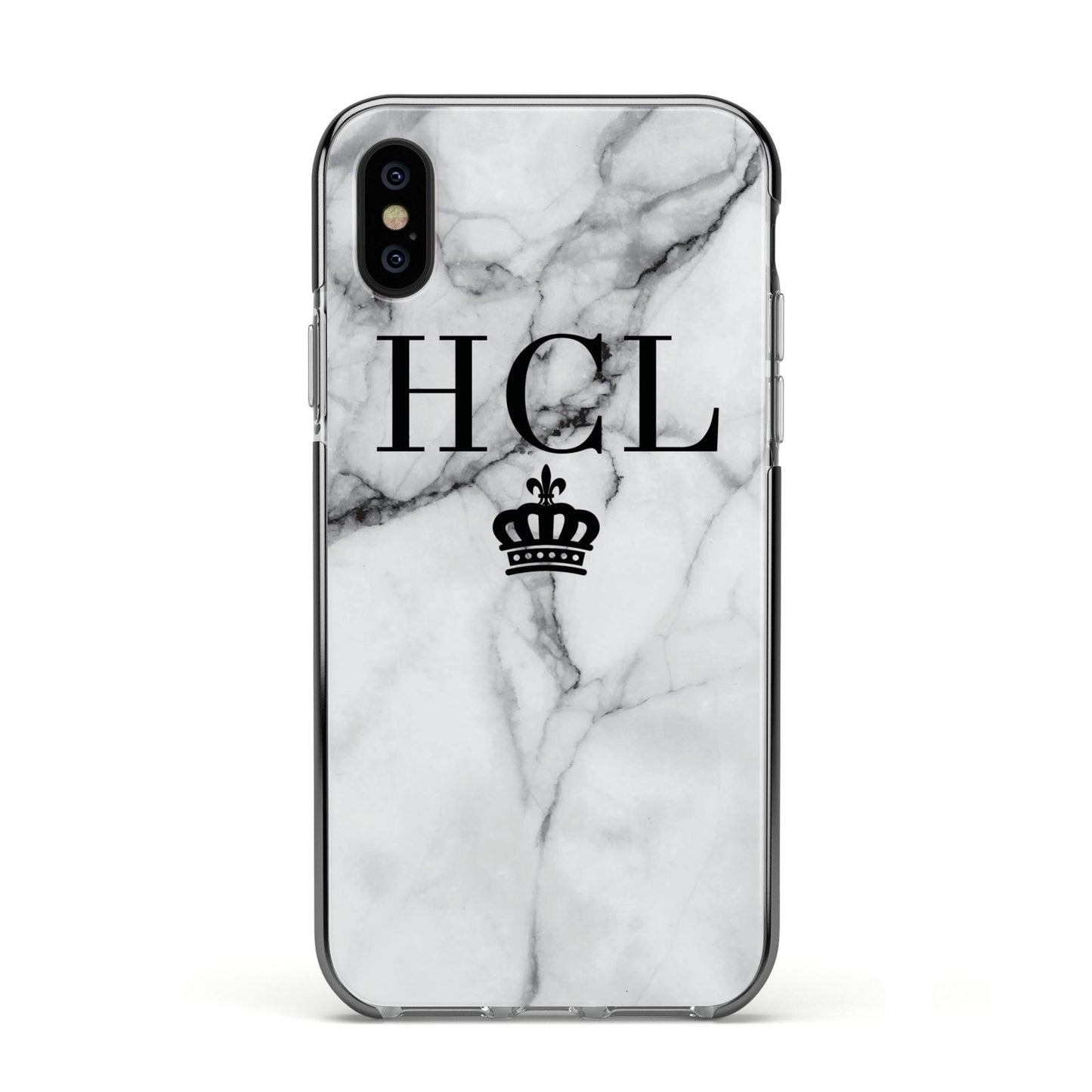 Personalised Marble Initials Crown Custom Apple iPhone Xs Impact Case Black Edge on Black Phone
