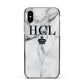 Personalised Marble Initials Crown Custom Apple iPhone Xs Impact Case Black Edge on Gold Phone