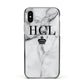 Personalised Marble Initials Crown Custom Apple iPhone Xs Impact Case Black Edge on Silver Phone