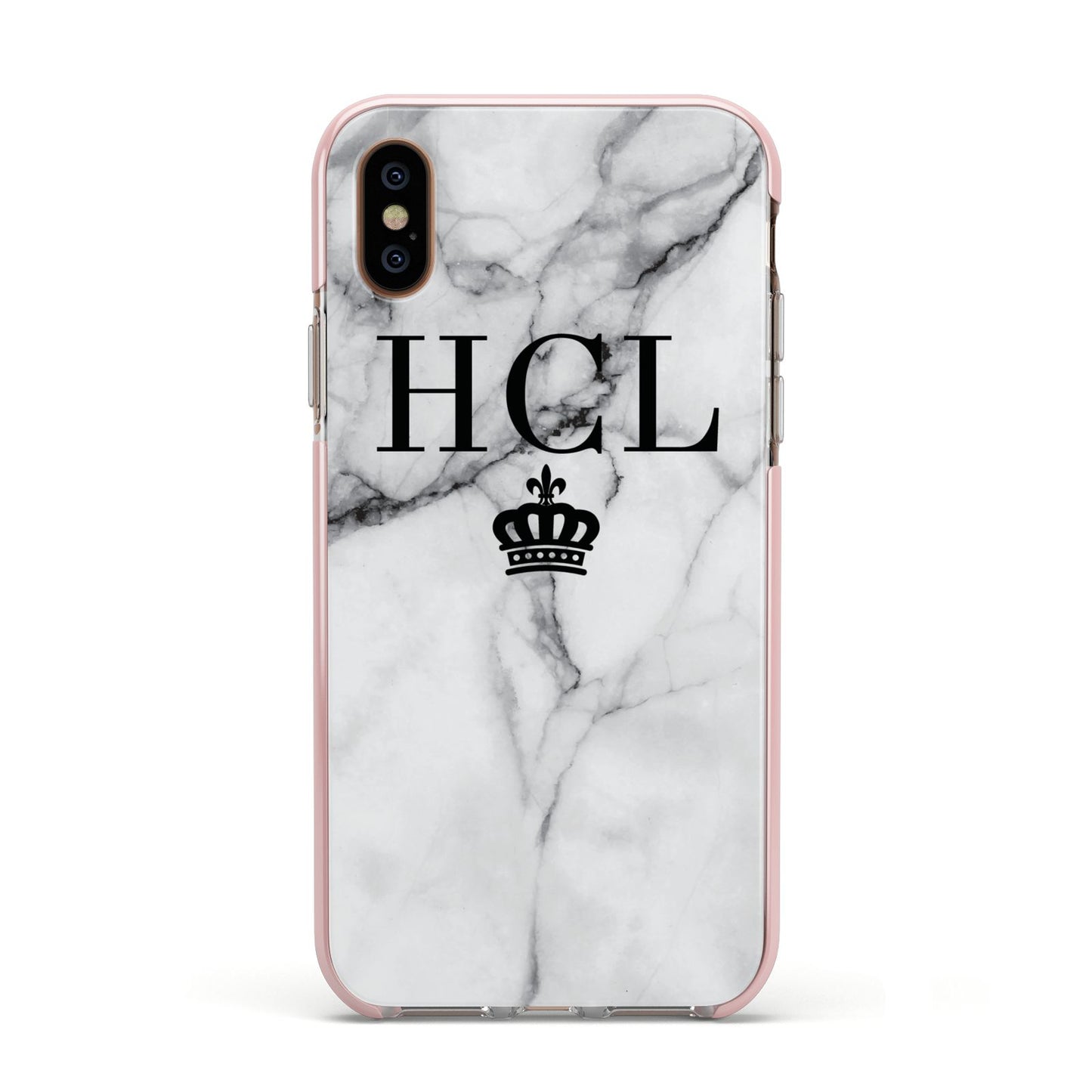 Personalised Marble Initials Crown Custom Apple iPhone Xs Impact Case Pink Edge on Gold Phone