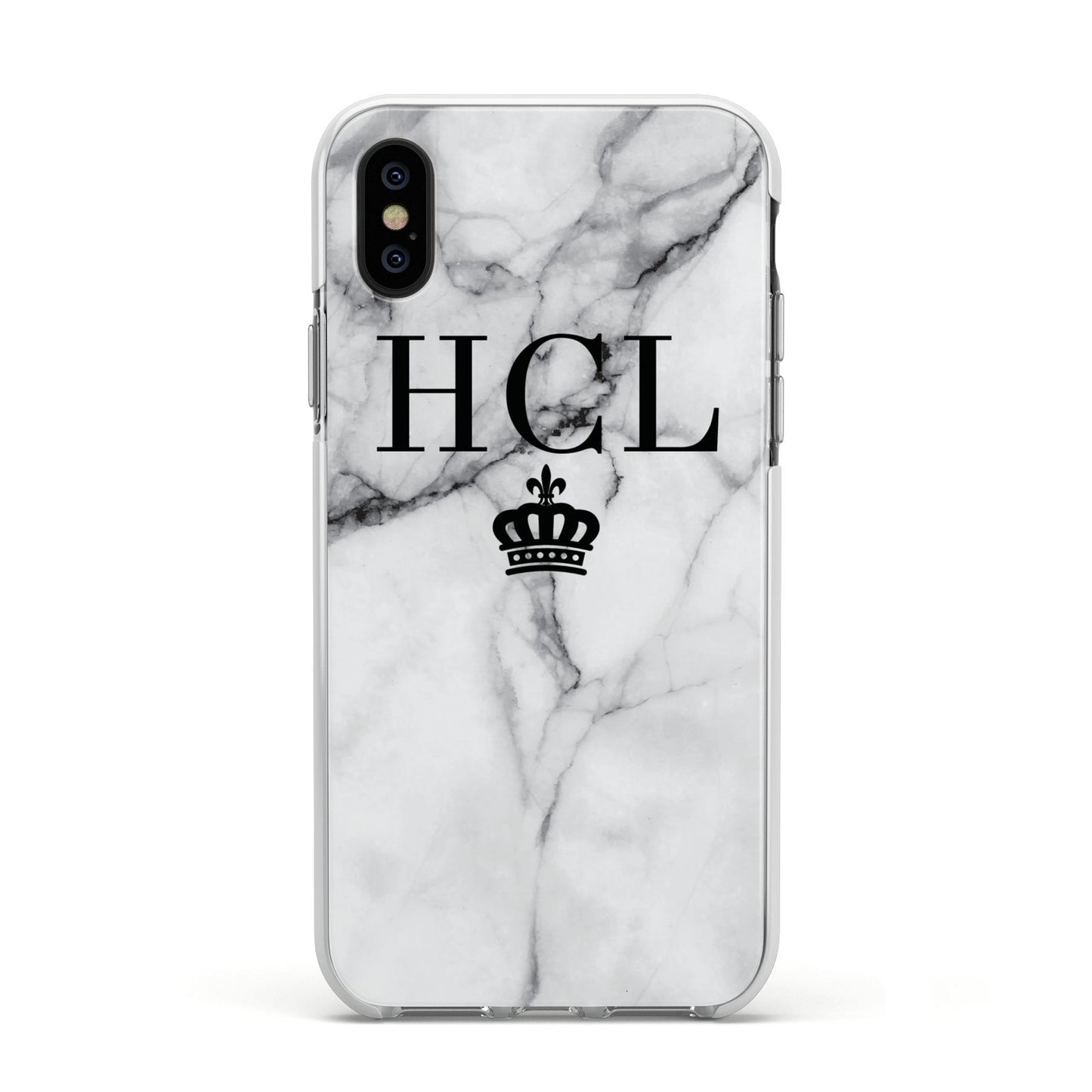 Personalised Marble Initials Crown Custom Apple iPhone Xs Impact Case White Edge on Black Phone