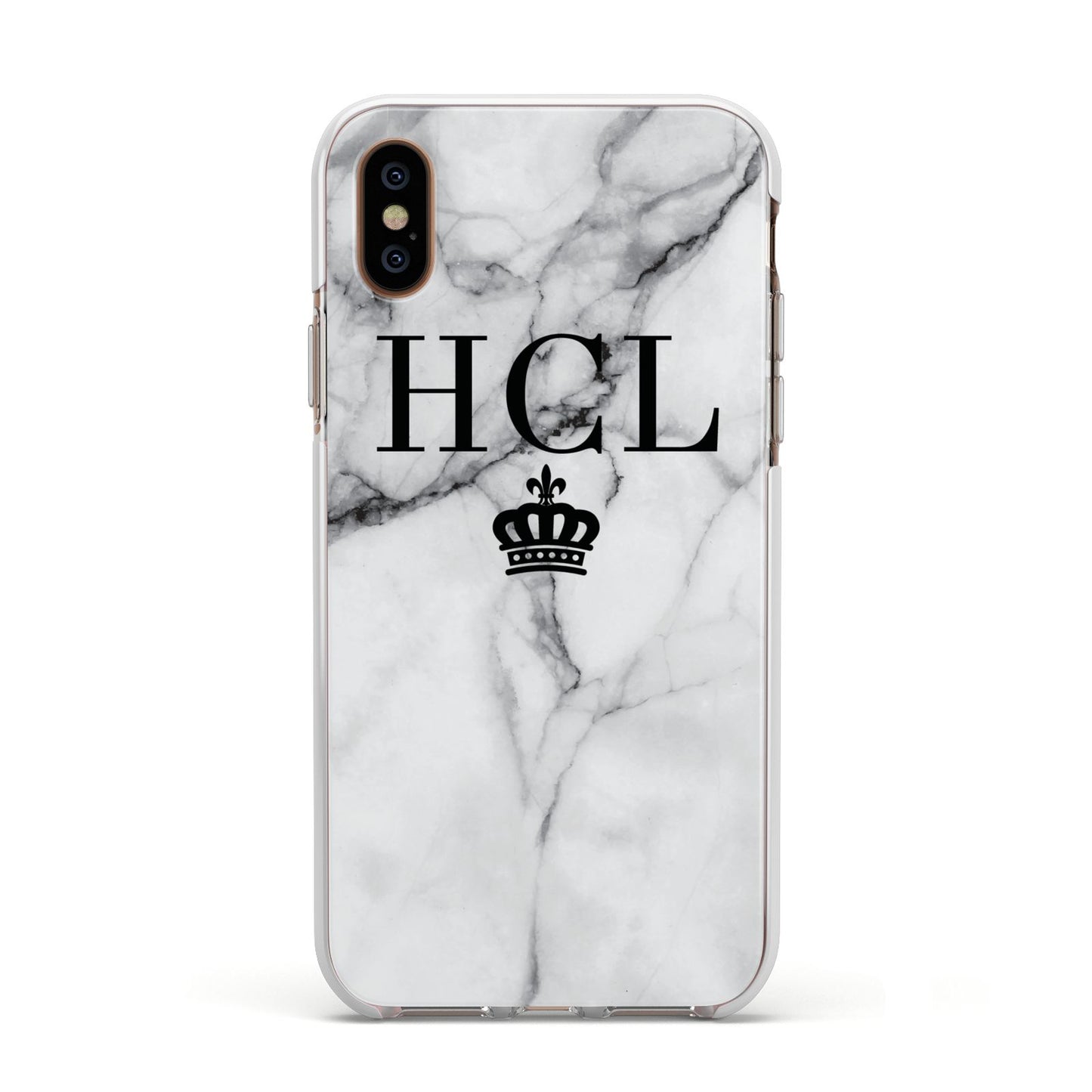 Personalised Marble Initials Crown Custom Apple iPhone Xs Impact Case White Edge on Gold Phone