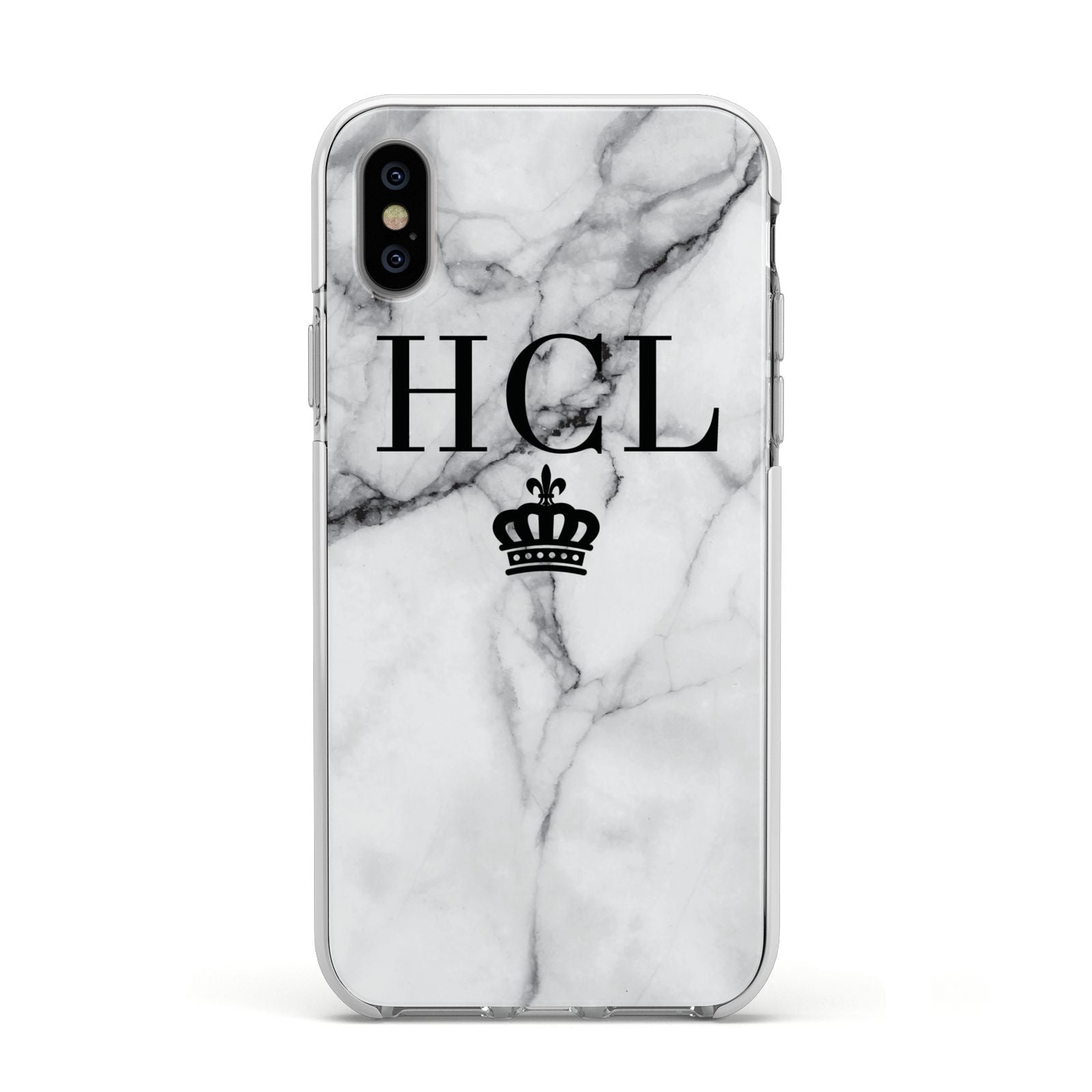 Personalised Marble Initials Crown Custom Apple iPhone Xs Impact Case White Edge on Silver Phone