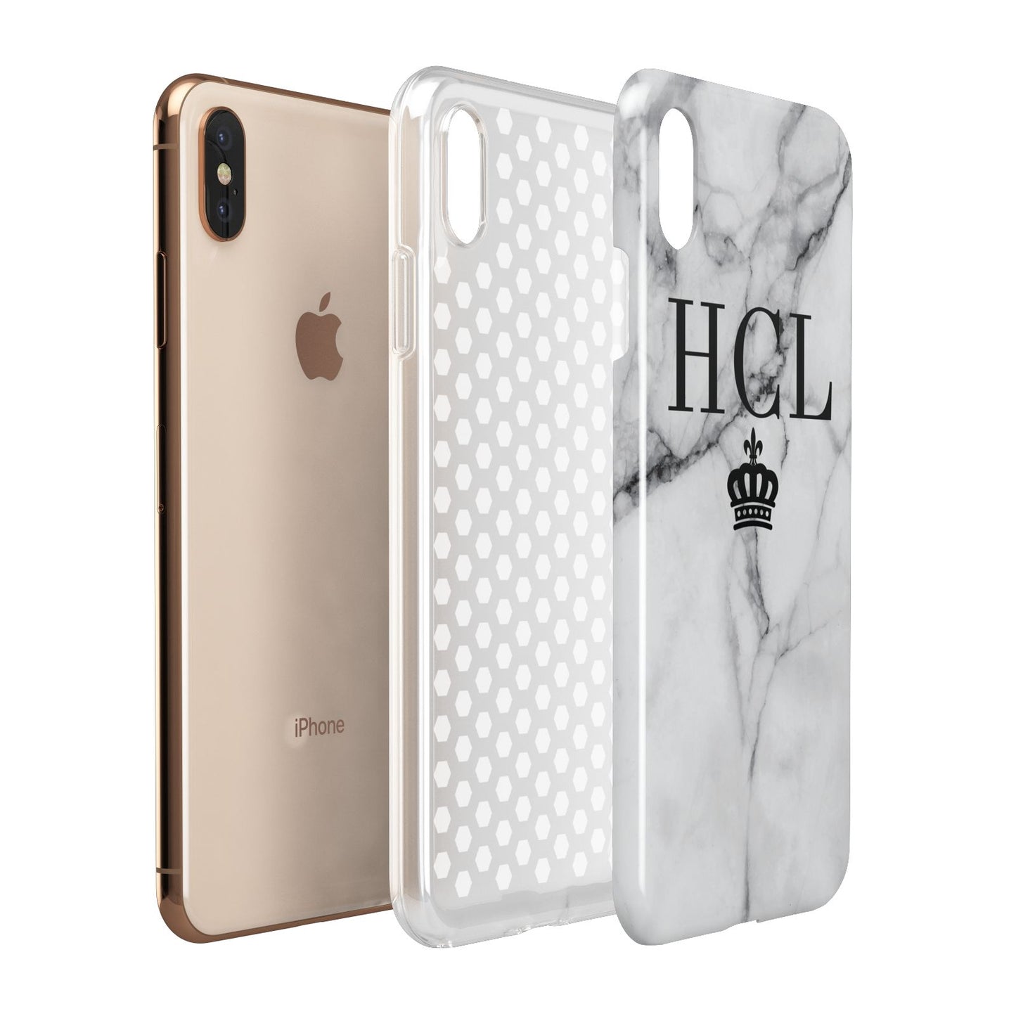 Personalised Marble Initials Crown Custom Apple iPhone Xs Max 3D Tough Case Expanded View