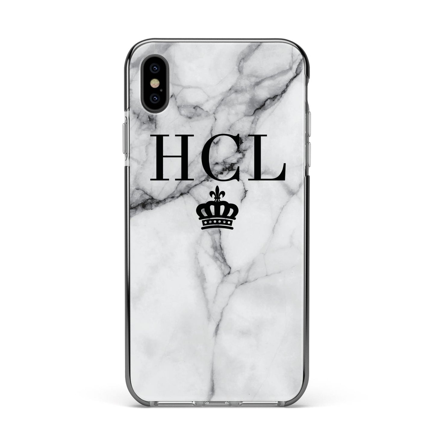Personalised Marble Initials Crown Custom Apple iPhone Xs Max Impact Case Black Edge on Black Phone