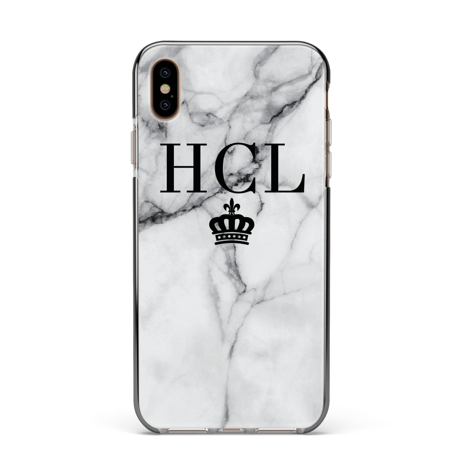 Personalised Marble Initials Crown Custom Apple iPhone Xs Max Impact Case Black Edge on Gold Phone