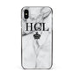 Personalised Marble Initials Crown Custom Apple iPhone Xs Max Impact Case Black Edge on Silver Phone