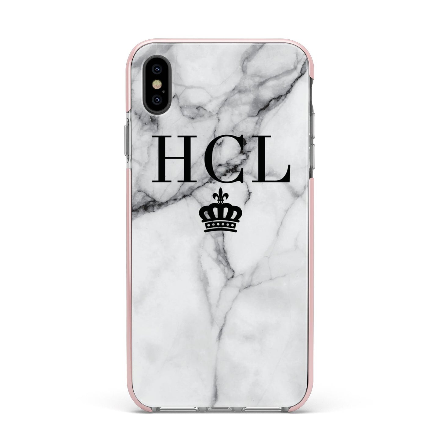 Personalised Marble Initials Crown Custom Apple iPhone Xs Max Impact Case Pink Edge on Black Phone