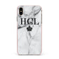 Personalised Marble Initials Crown Custom Apple iPhone Xs Max Impact Case Pink Edge on Gold Phone