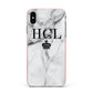 Personalised Marble Initials Crown Custom Apple iPhone Xs Max Impact Case Pink Edge on Silver Phone