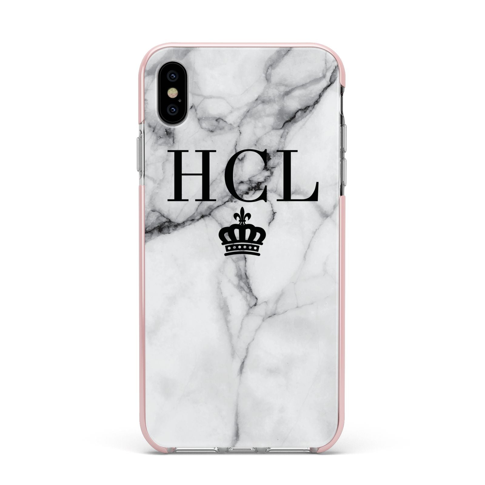 Personalised Marble Initials Crown Custom Apple iPhone Xs Max Impact Case Pink Edge on Silver Phone