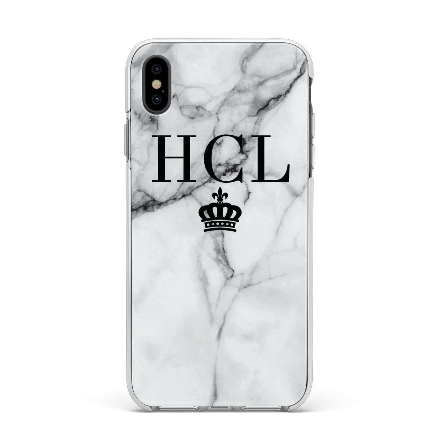 Personalised Marble Initials Crown Custom Apple iPhone Xs Max Impact Case White Edge on Black Phone