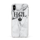 Personalised Marble Initials Crown Custom Apple iPhone Xs Max Impact Case White Edge on Silver Phone