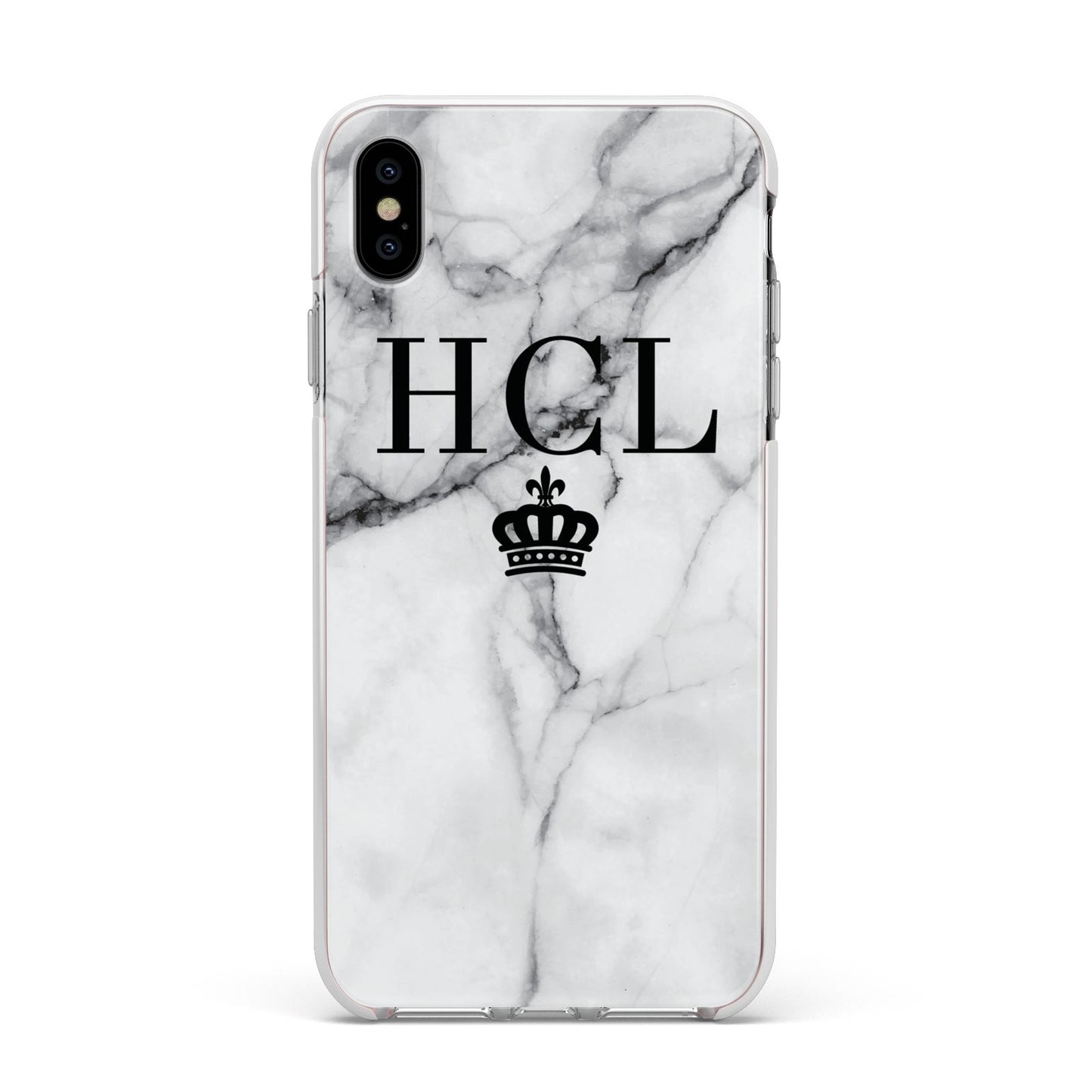 Personalised Marble Initials Crown Custom Apple iPhone Xs Max Impact Case White Edge on Silver Phone