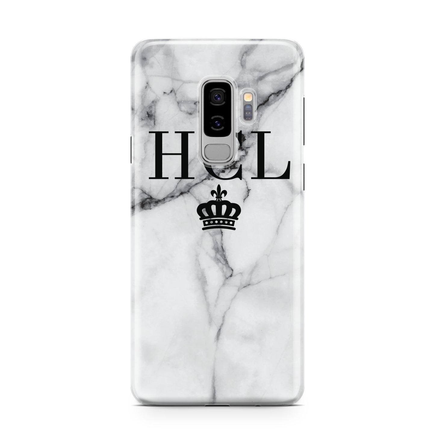 Personalised Marble Initials Crown Custom Samsung Galaxy S9 Plus Case on Silver phone