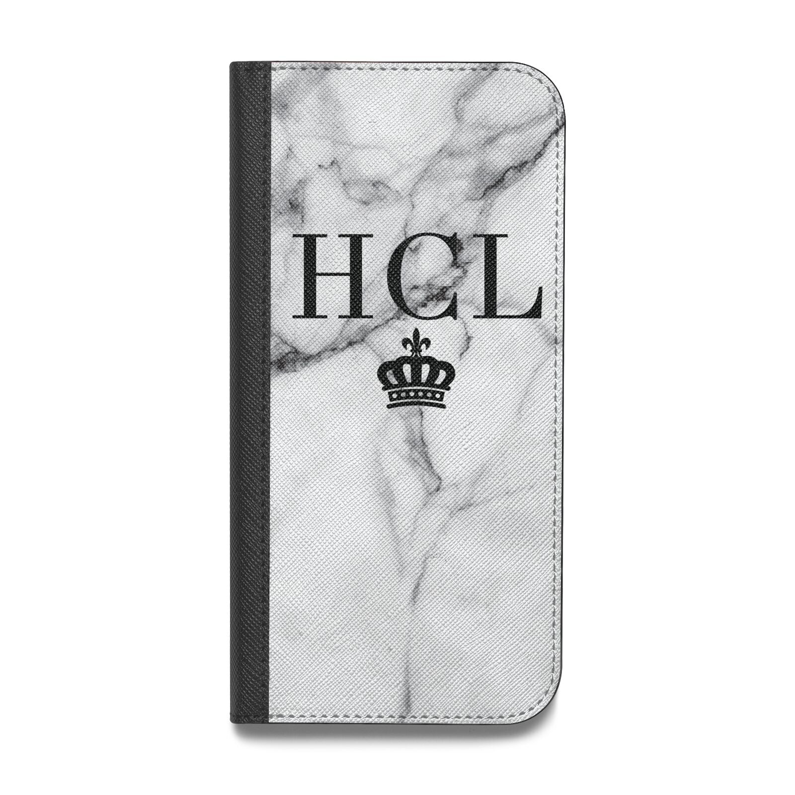 Personalised Marble Initials Crown Custom Vegan Leather Flip Samsung Case